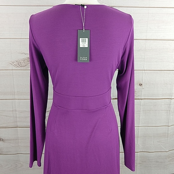 Eileen Fisher V Neck Surplice Purple Dress - Picture 4 of 8